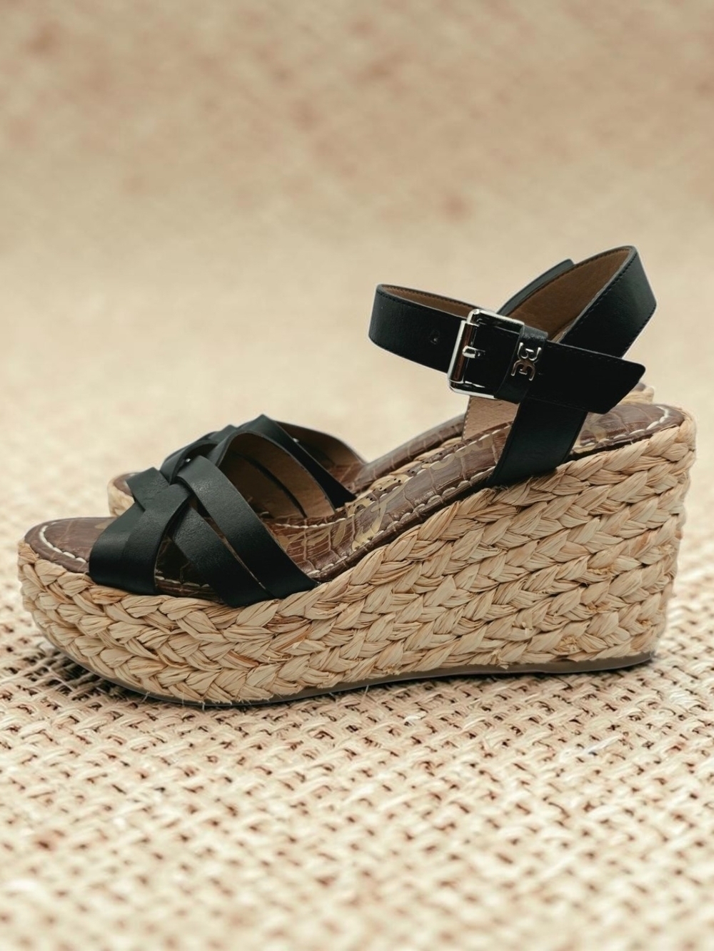 Sam Edelman Darline Black Woven Espadrille Wedge Sandals Size 9M